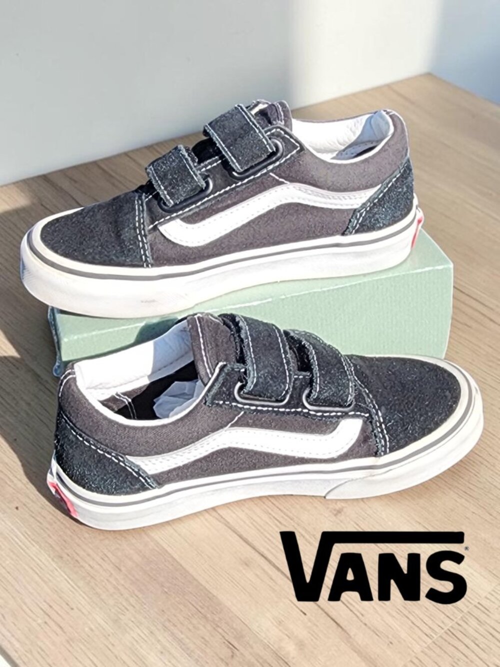 Vans Old Skool Kids 12.5 Skate Sneakers Shoes Black Velcro Straps